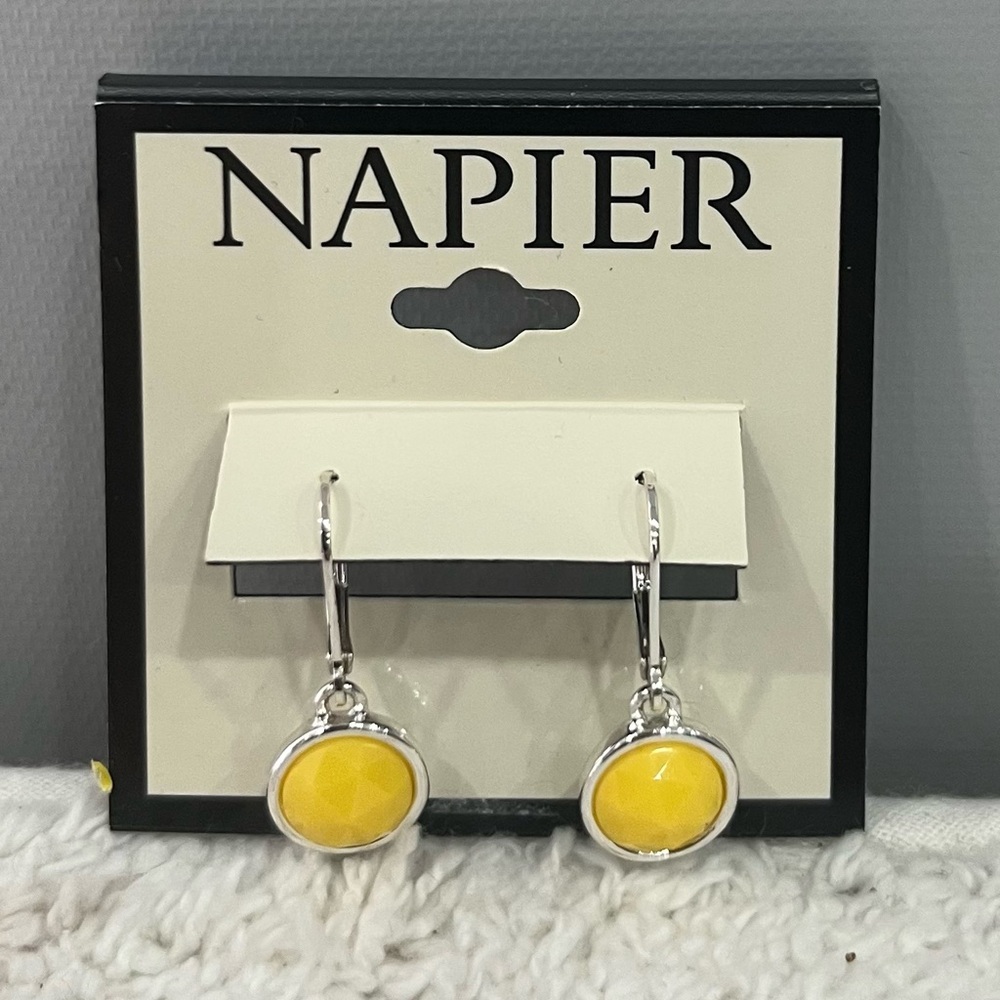 Napier Silver-Tone Earrings‎ with Bright Yellow Drops